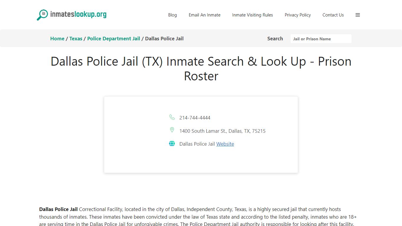 Dallas Police Jail (TX) Inmate Search & Look Up - Prison Roster